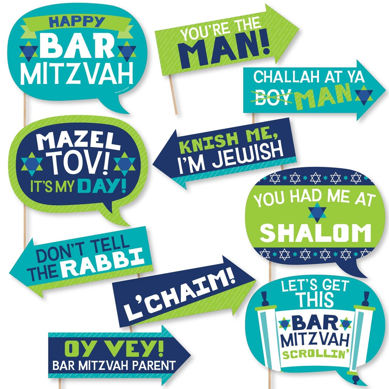 Big Dot of Happiness Funny Blue Bar Mitzvah - Boy Party Photo Booth Props Kit - 10 Piece
